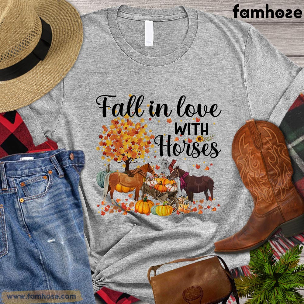 Thanksgiving Horse T-shirt, Fall In Love With Horses Thanksgiving Gift For Horse Lovers, Horse Farm, Horse Tees