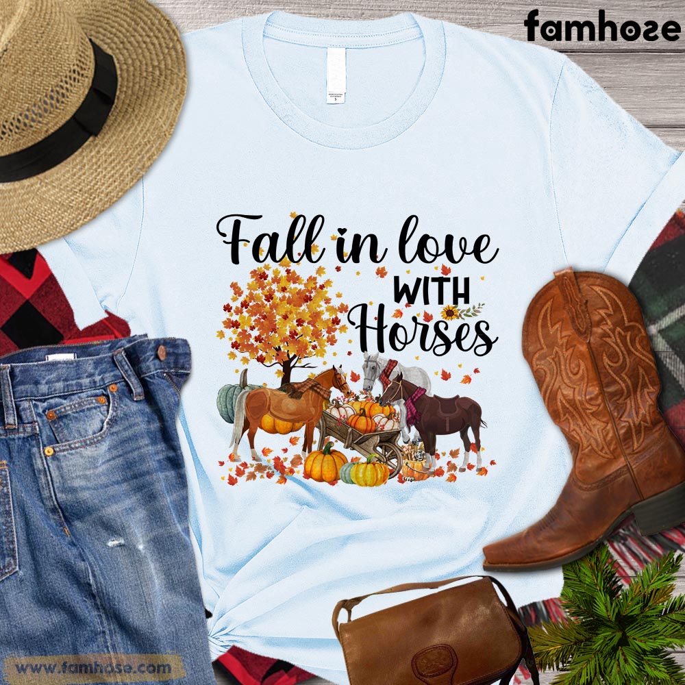 Thanksgiving Horse T-shirt, Fall In Love With Horses Thanksgiving Gift For Horse Lovers, Horse Farm, Horse Tees