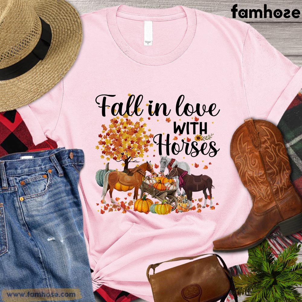 Thanksgiving Horse T-shirt, Fall In Love With Horses Thanksgiving Gift For Horse Lovers, Horse Farm, Horse Tees