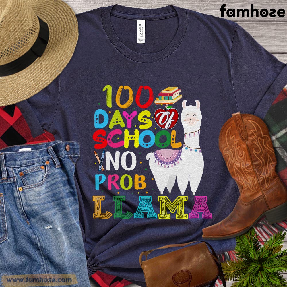 Happy 100 Days Of School Llama T-shirt, No Probllama, Gift For Llama Lovers, Llama Tees, Llama Kids Shirt