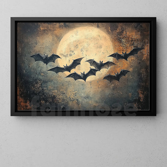Halloween Flying Bats Canvas Painting, When The Moon Calls The Night Spooky Season Wall Art Decor, Halloween Poster Gift For Bats Lovers