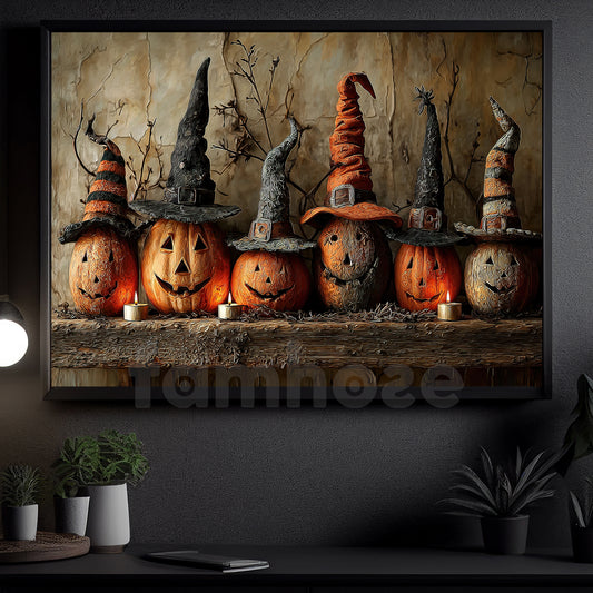 Halloween Pumpkin Witches Canvas Painting, Witchy Pumpkin Wall Art Decor, Spooky Season Poster Gift For Witch Lovers