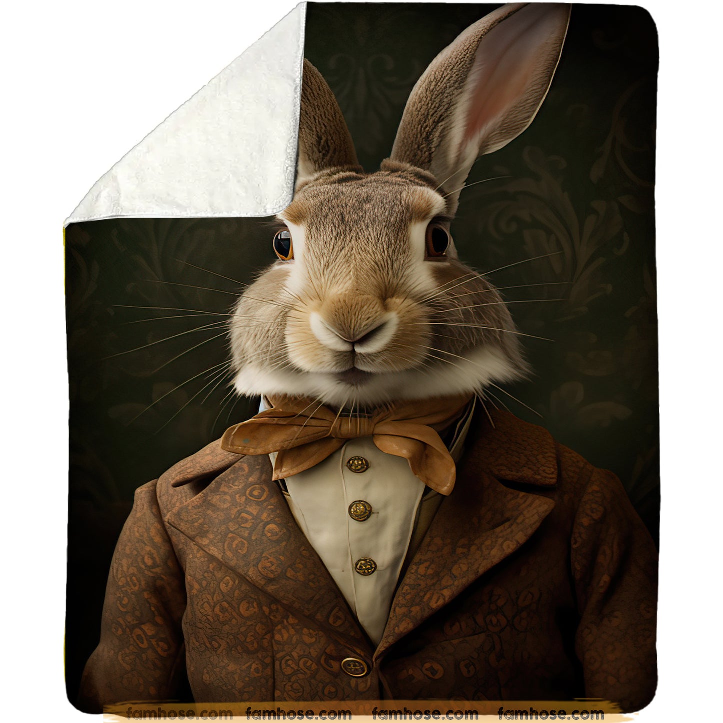 Victorian Rabbit Fleece Blanket - The Dapper Hare Sherpa Blanket, Woven Blanket Gift For Rabbit Lovers, Victorian Animal Lovers