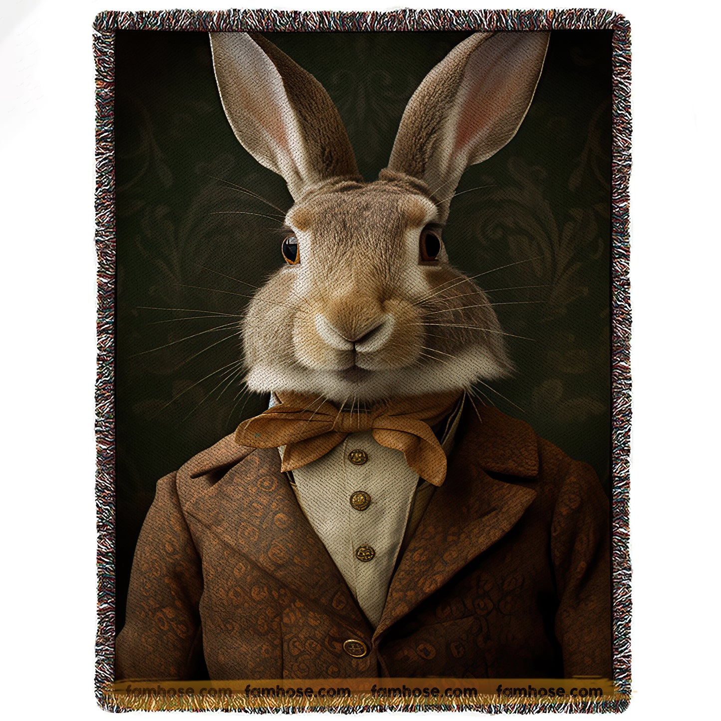 Victorian Rabbit Fleece Blanket - The Dapper Hare Sherpa Blanket, Woven Blanket Gift For Rabbit Lovers, Victorian Animal Lovers