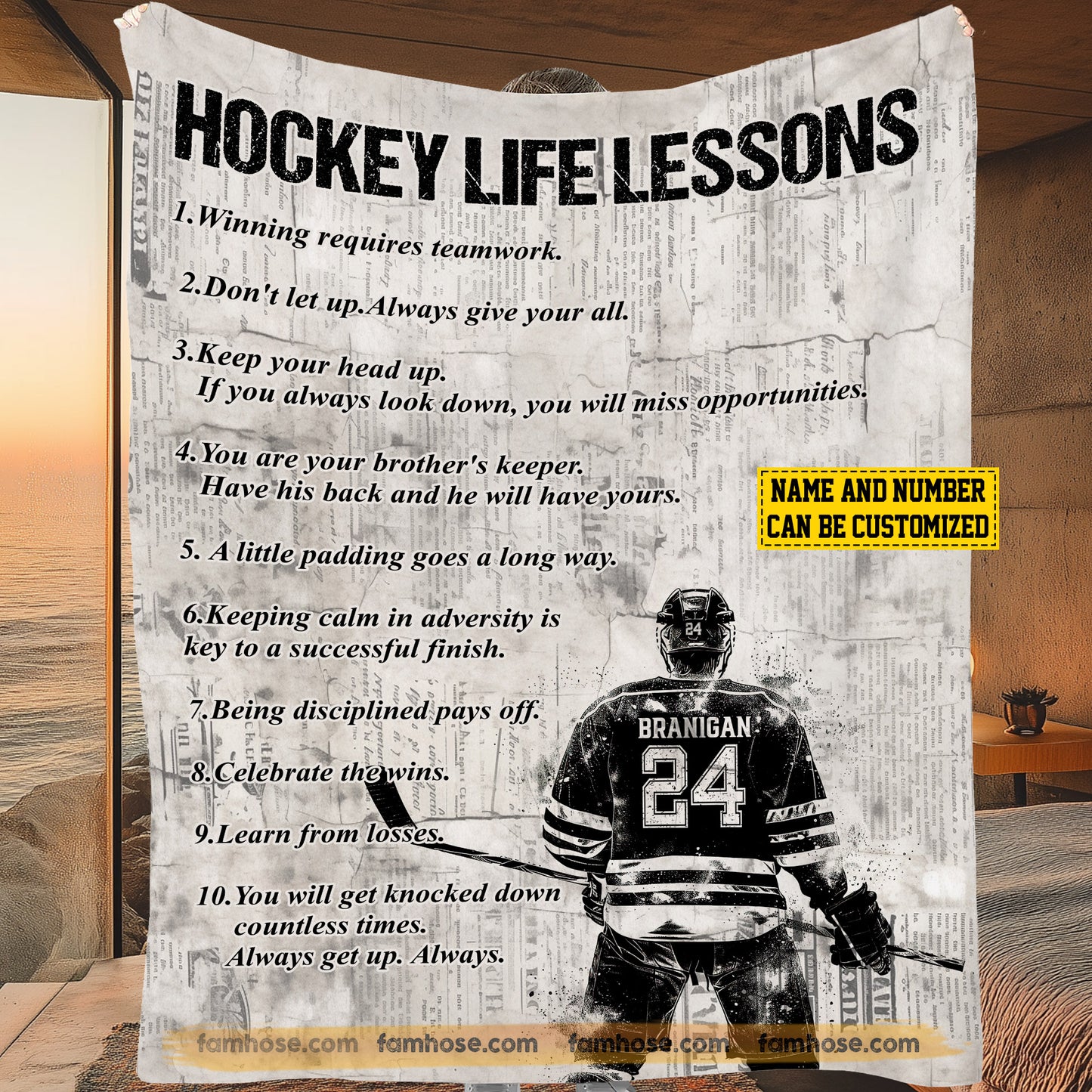 Cool Personalized Hockey Boy Fleece Blanket, Hockey Life Lessons Sport Woven Blanket, Cool Sherpa Blanket Gift For Hockey Lovers