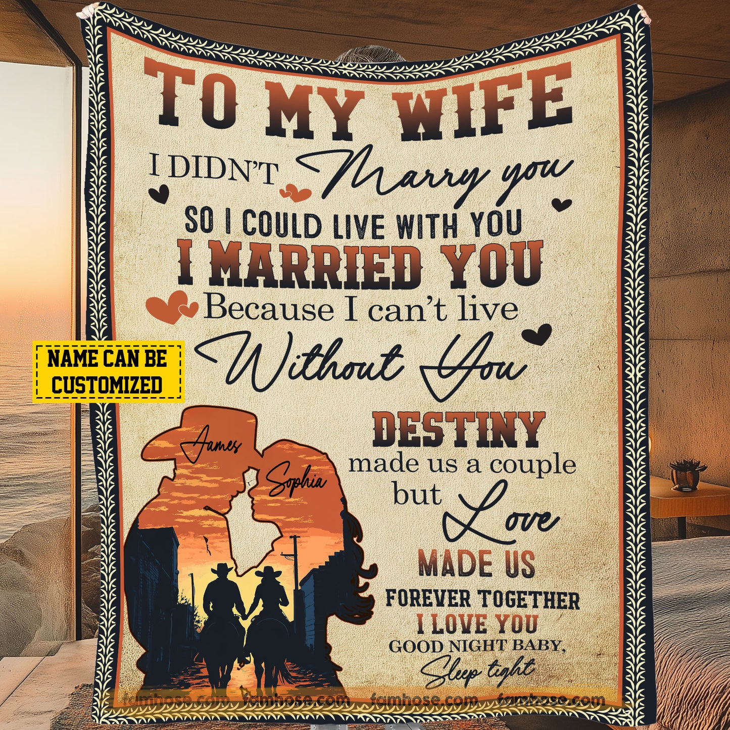 Romantic Cowboy Cowgirl Couple Fleece Blanket, To My Wife Woven Blanket & Sherpa Blanket Valentine's Day Gift For Cowgirl Wife From Cowboy Husband