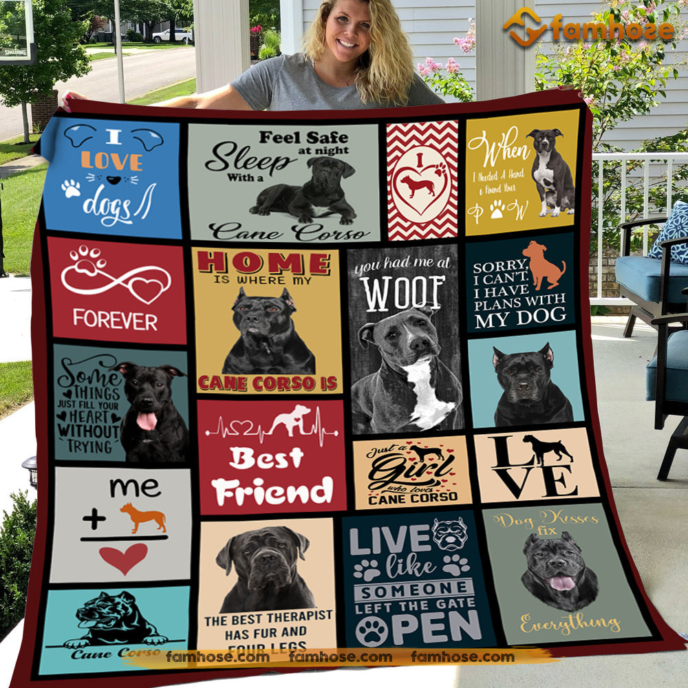 Funny Dog Blanket, Home Is Where My Cane Corso Is Fleece Blanket - Sherpa Blanket Gift For Dog Lovers, Dog Owners