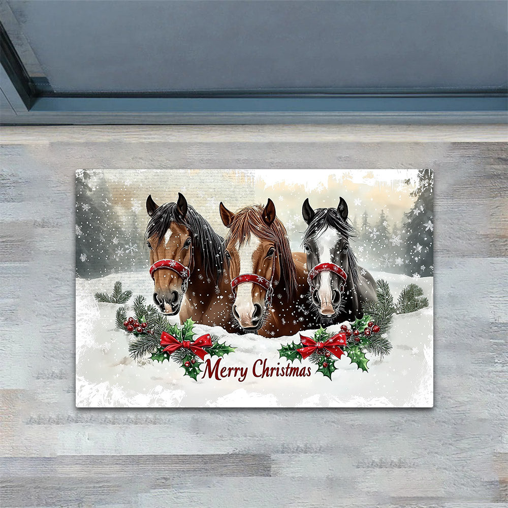 Christmas Horse Doormat, Merry Christmas Doormat For Home Decor Housewarming Gift, Welcome Mat Gift For Horse Lovers