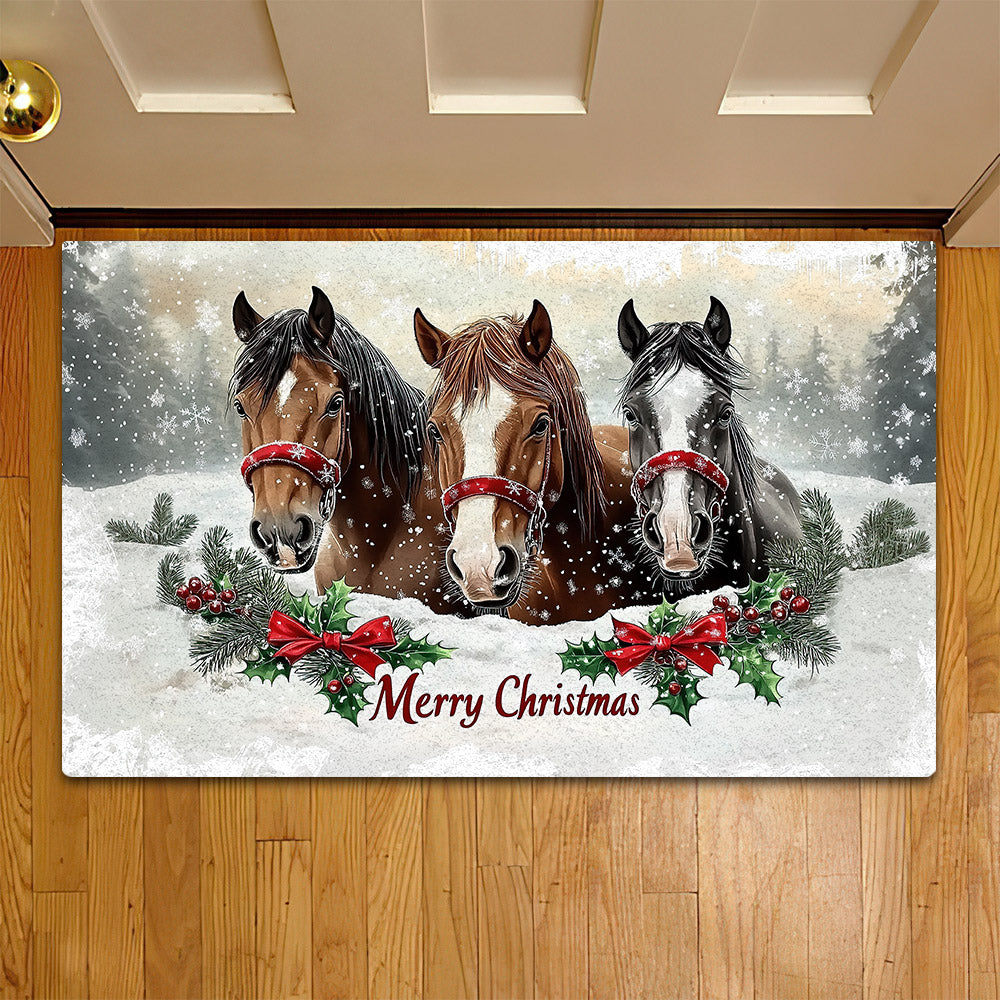 Christmas Horse Doormat, Merry Christmas Doormat For Home Decor Housewarming Gift, Welcome Mat Gift For Horse Lovers