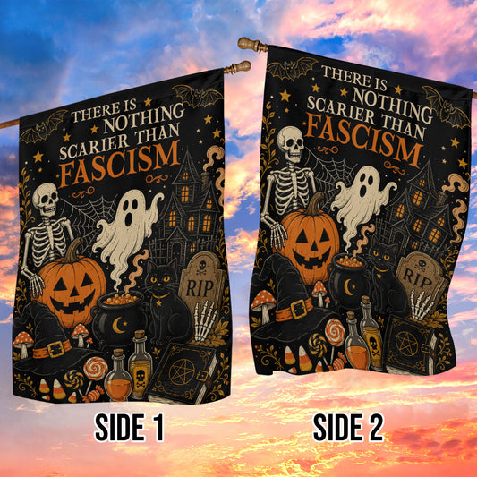 Halloween Black Cat & Ghost Garden & House Flag, Nothing Scarier Than Fascism Yard Flag, Spooky Season Gift For Ghost Lover