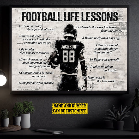 Football Life Lessons, Personalized Motivational Football Boy Canvas Painting, Inspirational Quotes Wall Art Decor, Poster Gift For Football Lovers