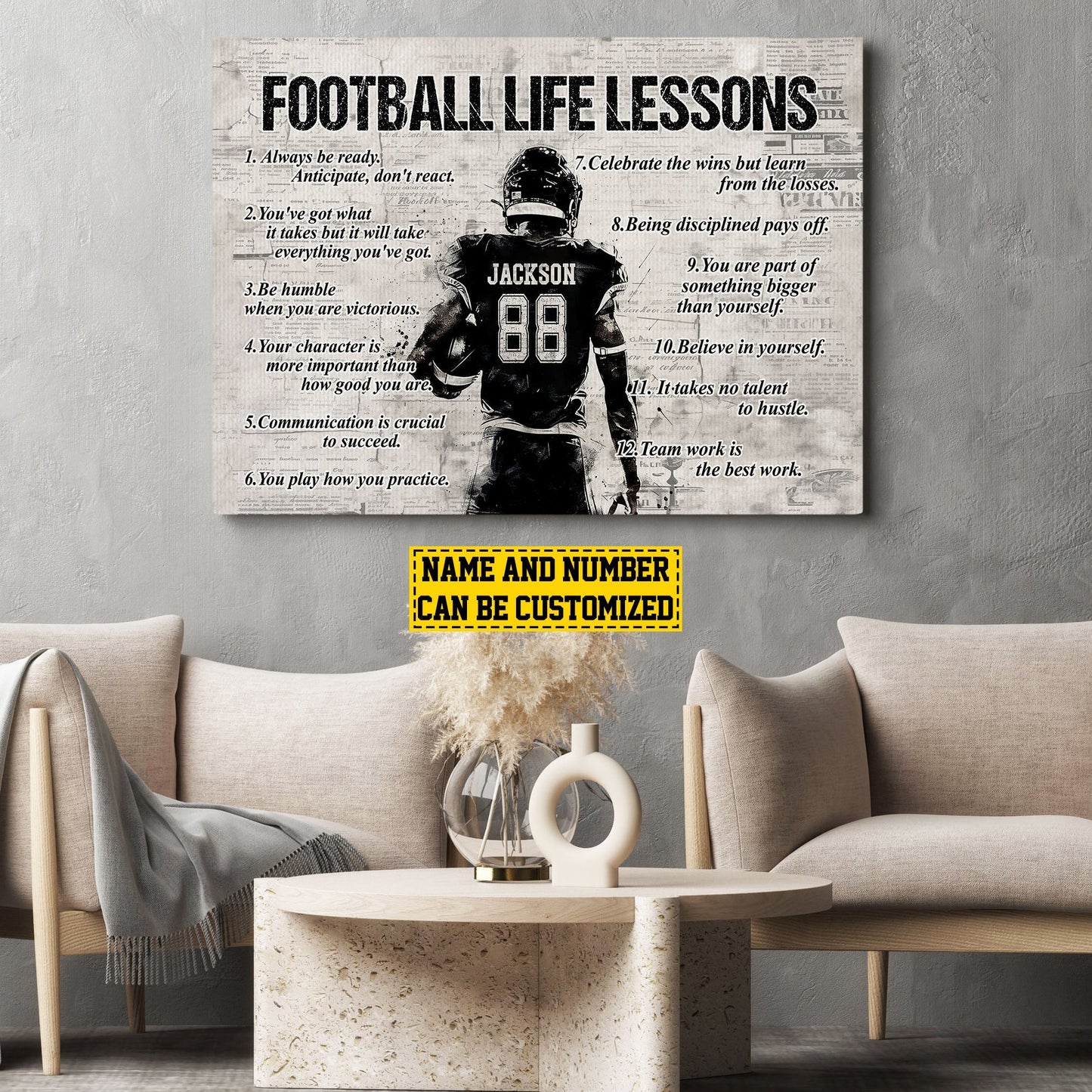Football Life Lessons, Personalized Motivational Football Boy Canvas Painting, Inspirational Quotes Wall Art Decor, Poster Gift For Football Lovers