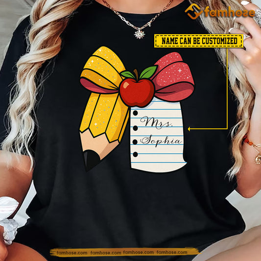 Personalized Teacher T-shirt, Teacher Pencil Bow Tees Gift For Teacher Lovers