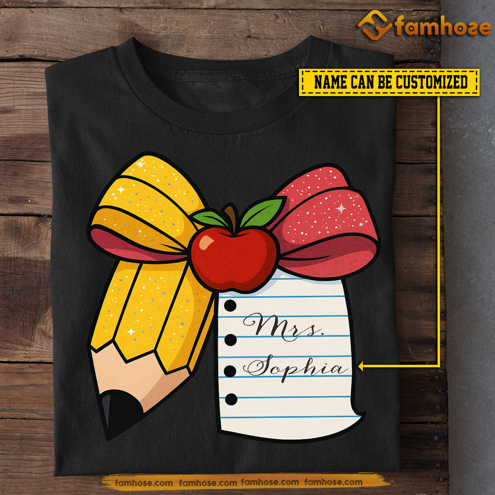 Personalized Teacher T-shirt, Teacher Pencil Bow Tees Gift For Teacher Lovers