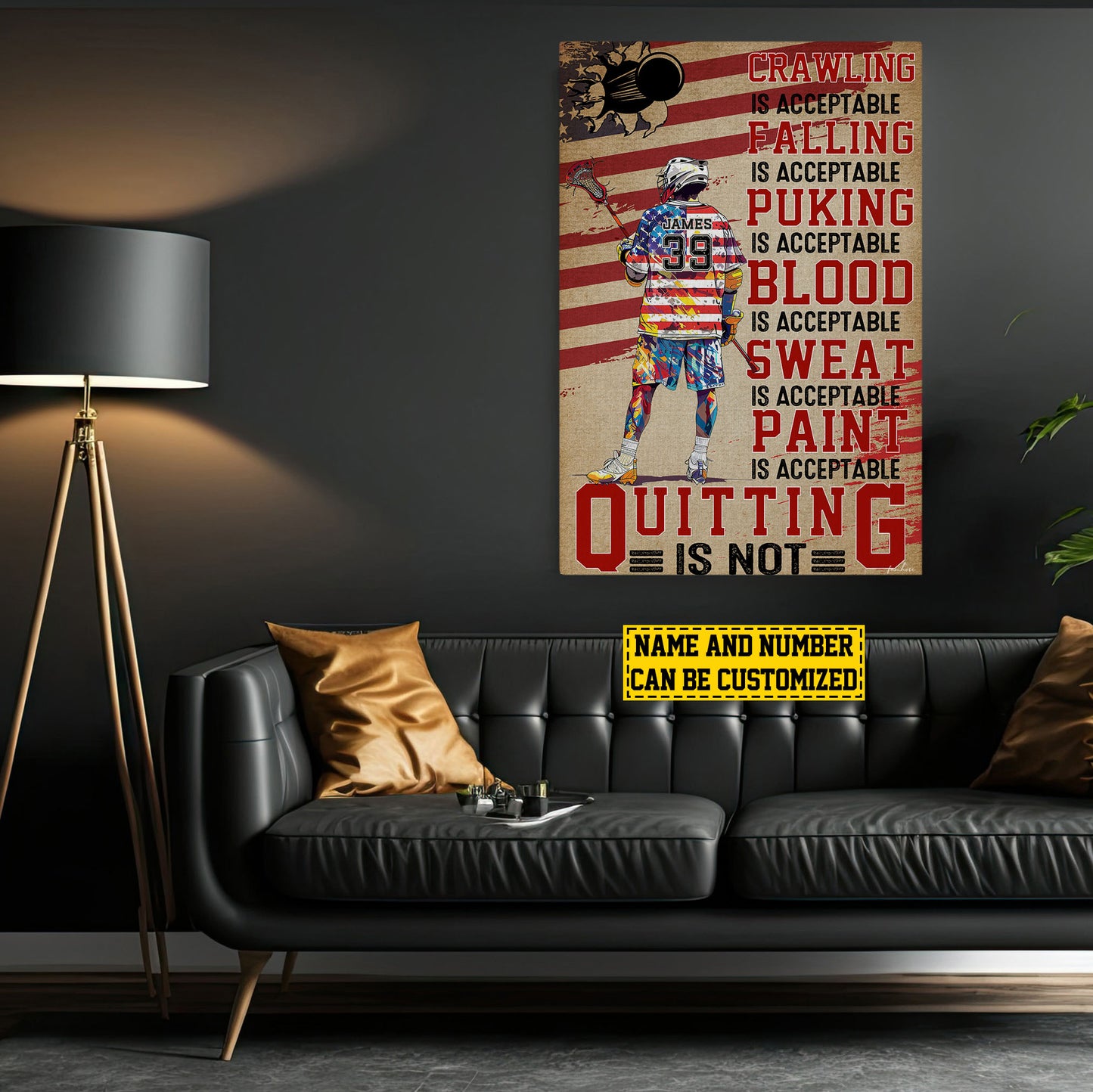 Quitting Is Not, Personalized Lacrosse Boy Canvas Painting, Inspirational Quotes Wall Art Decor, Poster Gift For Lacrosse Lovers, Lacrosse Boy Players