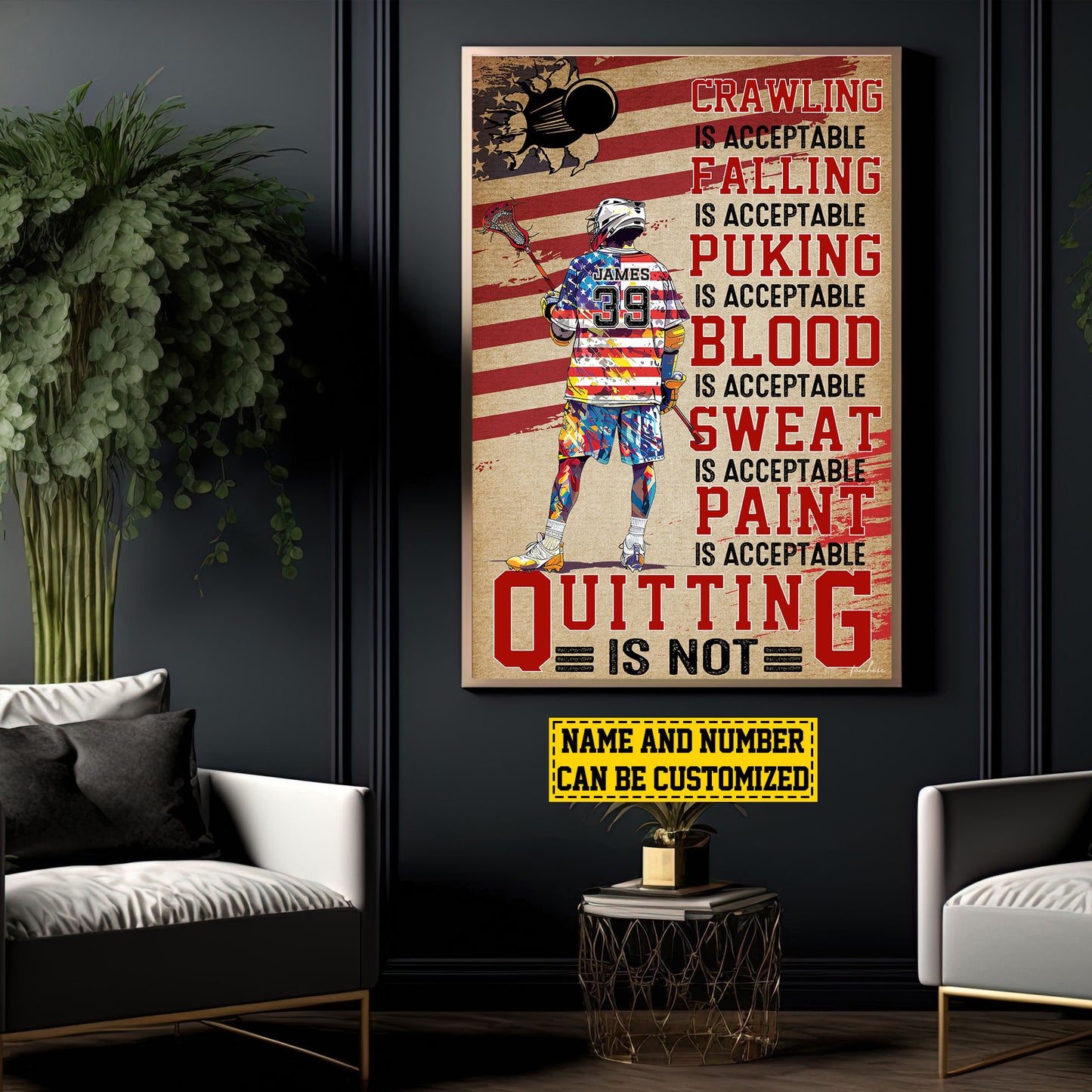 Quitting Is Not, Personalized Lacrosse Boy Canvas Painting, Inspirational Quotes Wall Art Decor, Poster Gift For Lacrosse Lovers, Lacrosse Boy Players