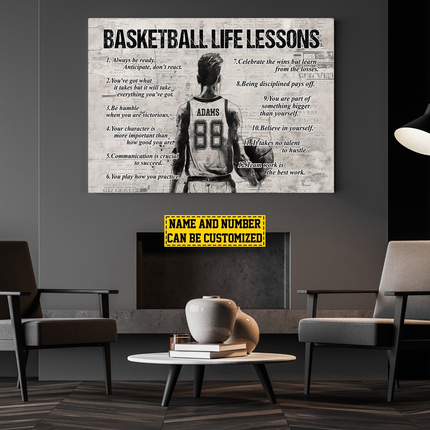 Personalized Motivational Basketball Boy Canvas Painting, Basketball Life Lessons, Inspirational Quotes Wall Art Decor, Poster Gift For Basketball Lovers
