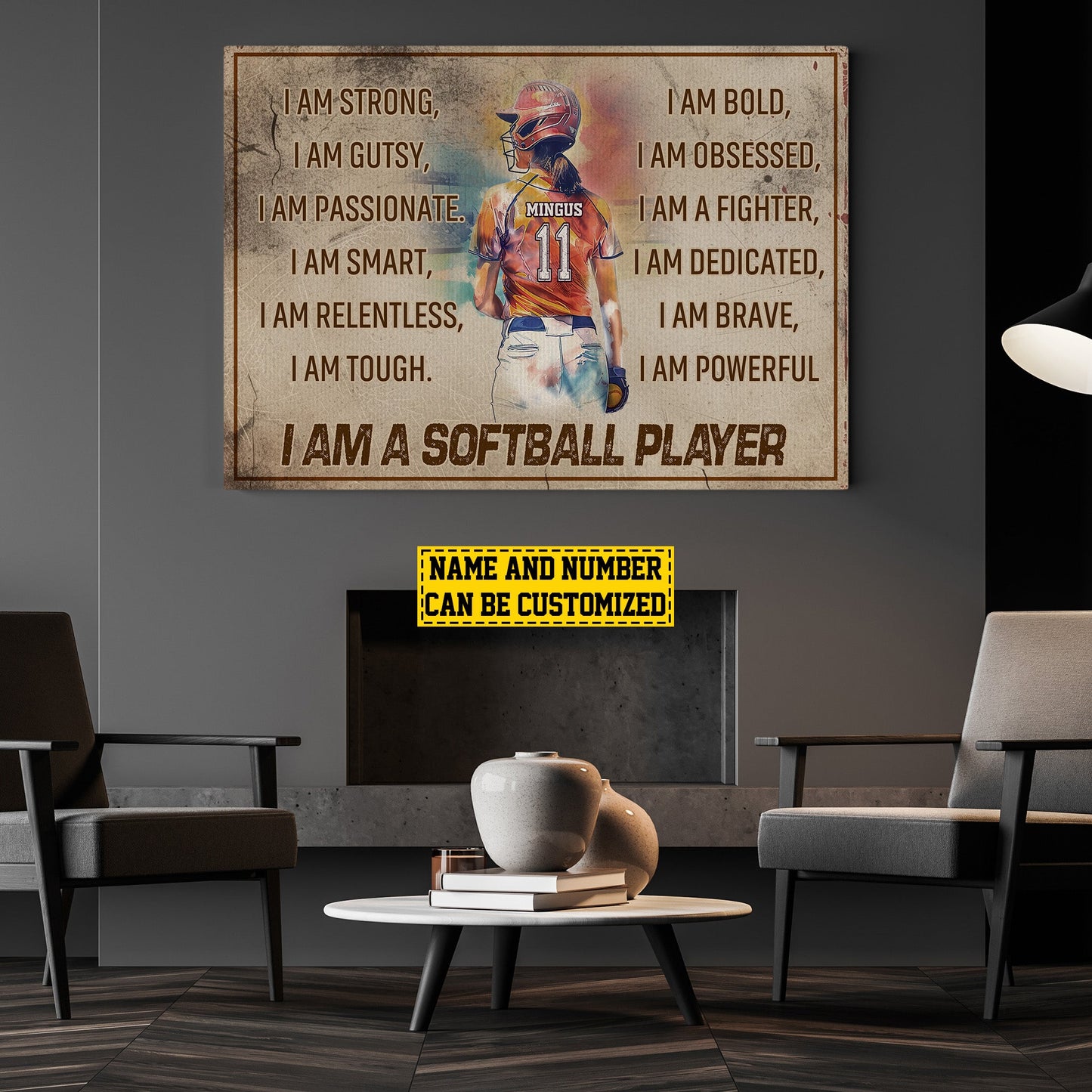 I Am A Softball Player, Personalized Motivational Softball Canvas Painting, Inspirational Quotes Wall Art Decor, Poster Gift For Softball Lovers