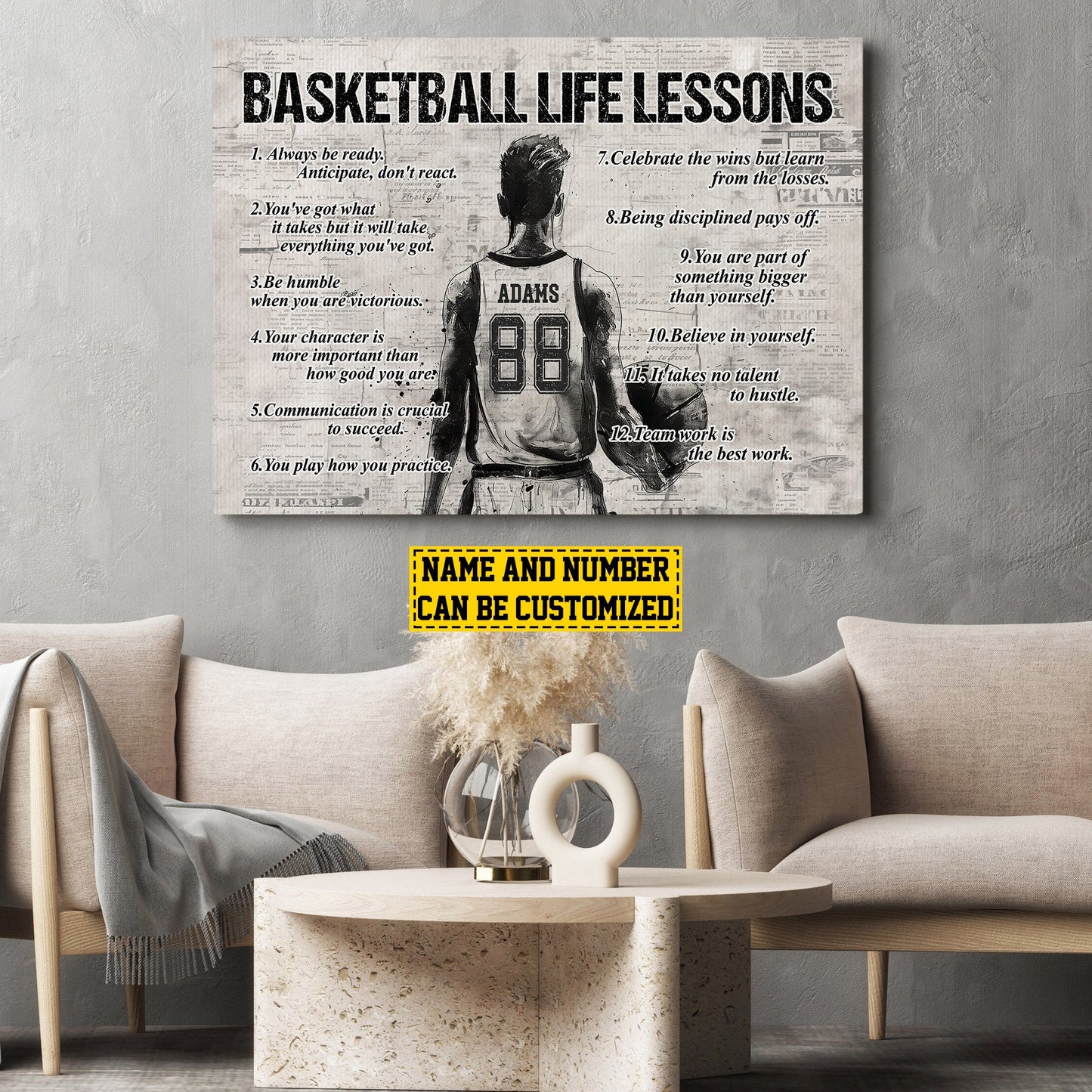 Personalized Motivational Basketball Boy Canvas Painting, Basketball Life Lessons, Inspirational Quotes Wall Art Decor, Poster Gift For Basketball Lovers