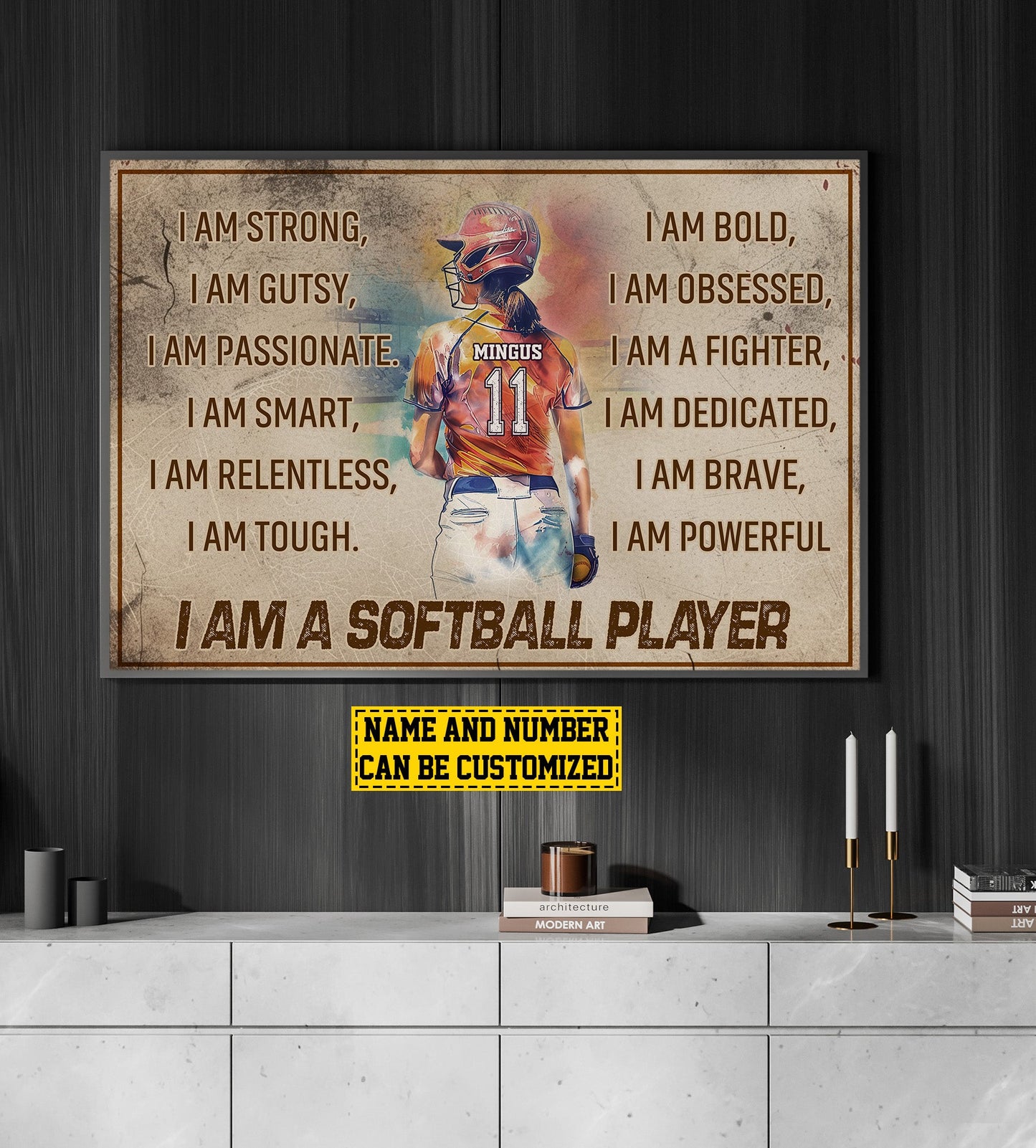 I Am A Softball Player, Personalized Motivational Softball Canvas Painting, Inspirational Quotes Wall Art Decor, Poster Gift For Softball Lovers