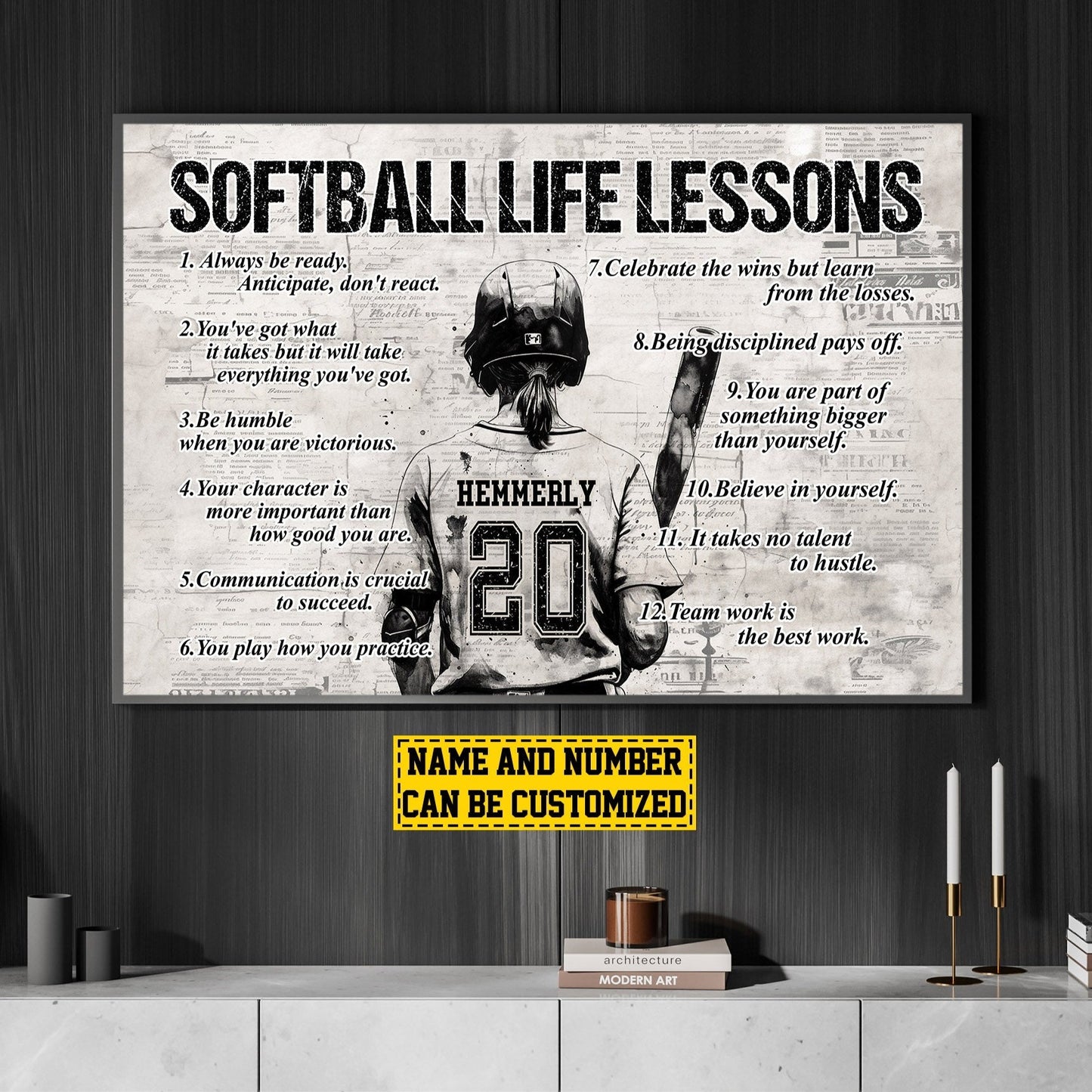 Softball Girl Life Lessons Always Be Ready, Personalized Motivational Softball Canvas Painting, Inspirational Quotes Wall Art Decor, Poster Gift For Softball Girl Lovers