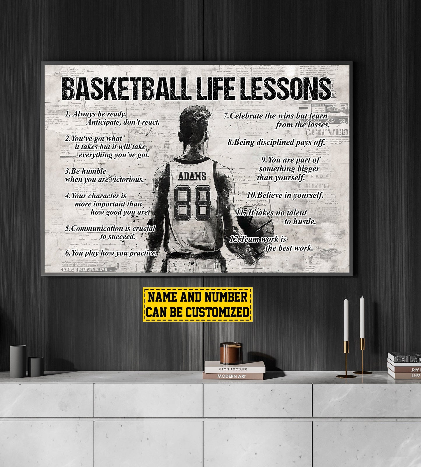 Personalized Motivational Basketball Boy Canvas Painting, Basketball Life Lessons, Inspirational Quotes Wall Art Decor, Poster Gift For Basketball Lovers