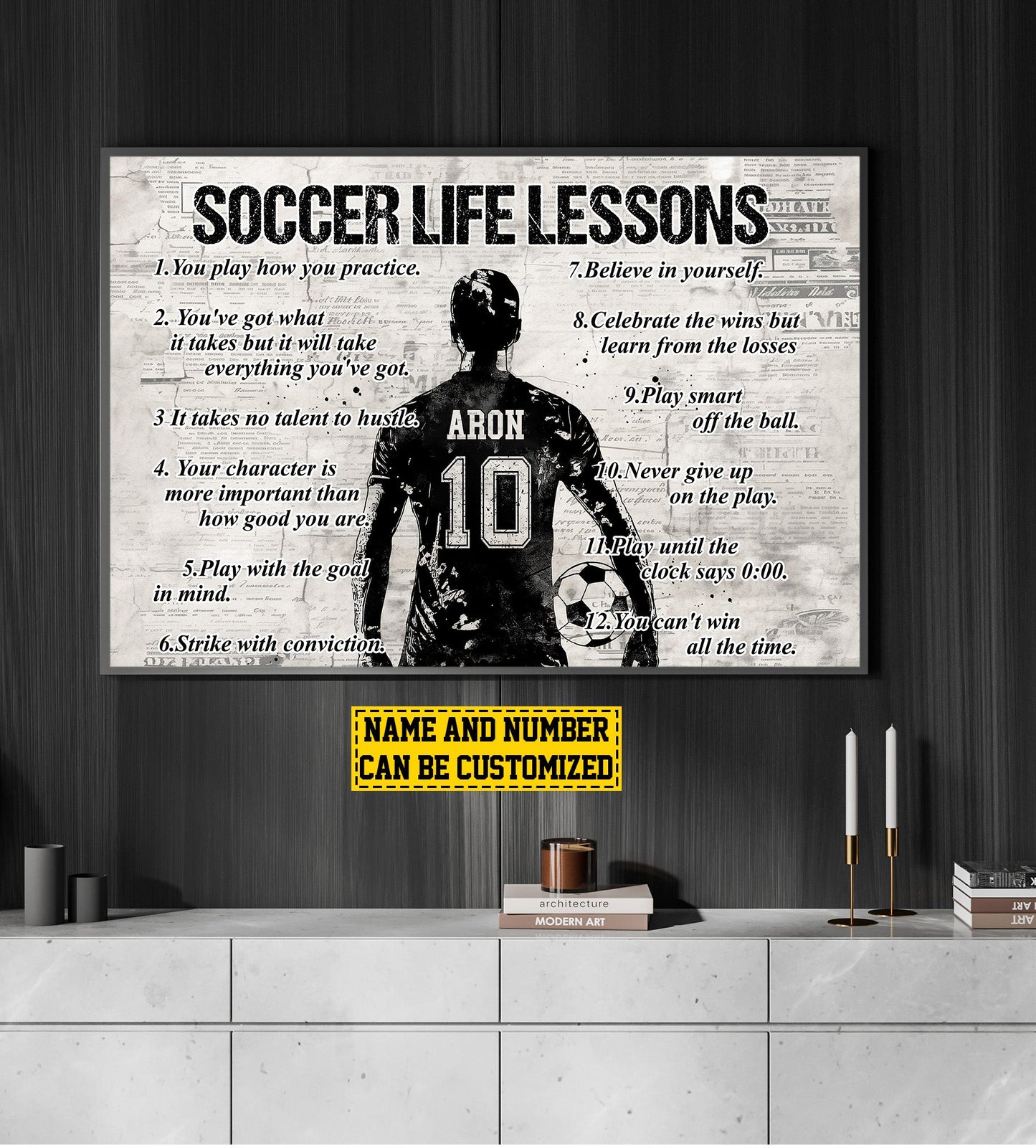 Soccer Life Lessons, Personalized Motivational Soccer Boy Canvas Painting, Inspirational Quotes Wall Art Decor, Poster Gift For Soccer Lovers