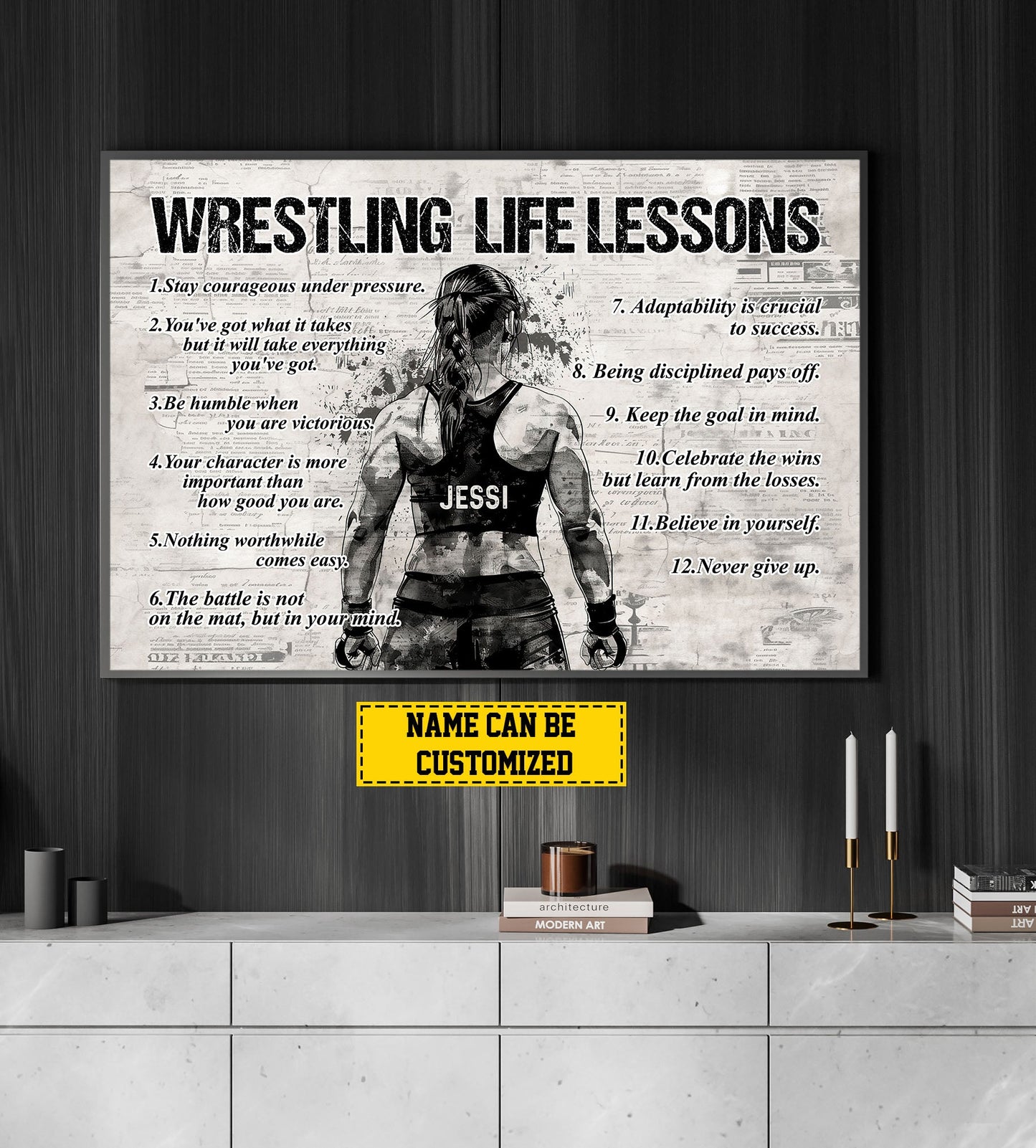 Wrestling Girl Life Lessons, Personalized Motivational Wrestling Canvas Painting, Inspirational Quotes Wall Art Decor, Poster Gift For Wrestling Lovers