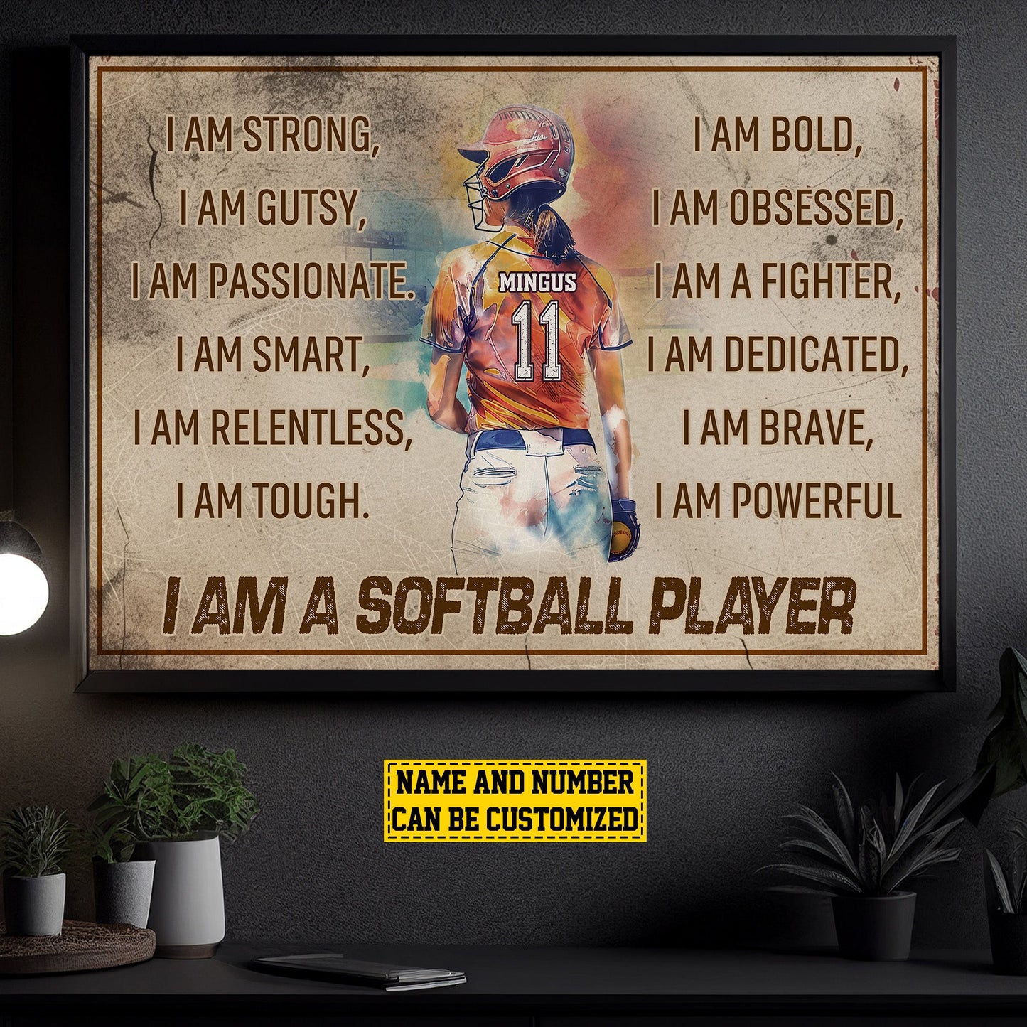 I Am A Softball Player, Personalized Motivational Softball Canvas Painting, Inspirational Quotes Wall Art Decor, Poster Gift For Softball Lovers