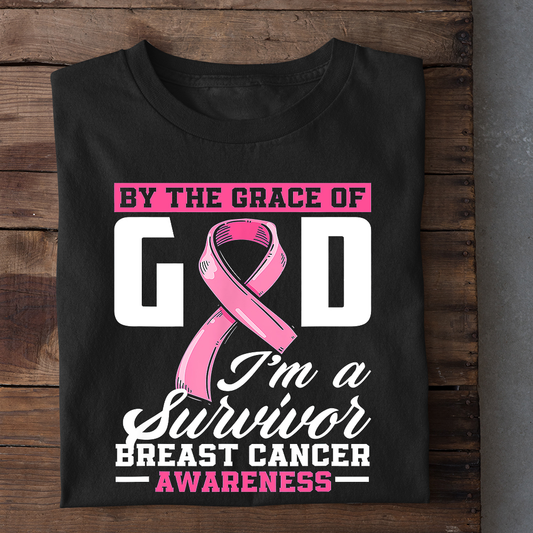 Breast Cancer Awareness God T-shirt, By The Grace Of God Gift For Those Supporting Breast Cancer Awareness