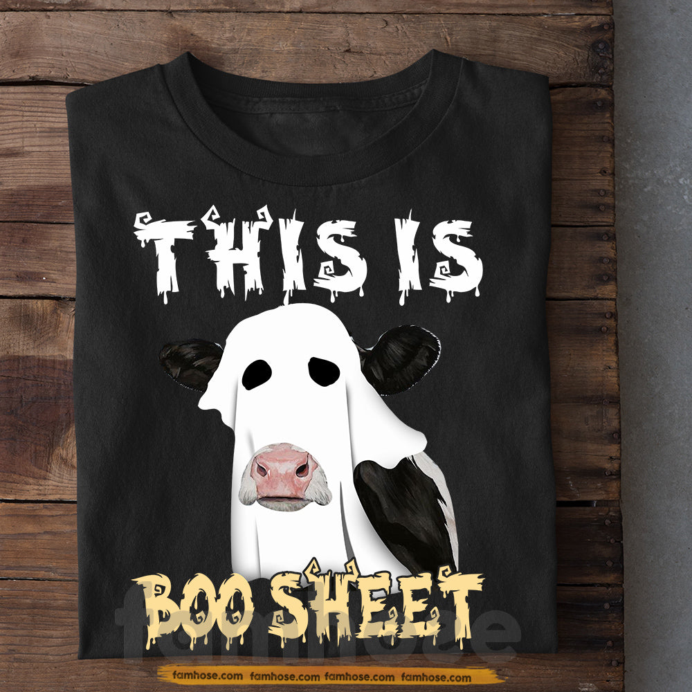 Funny Halloween Cow Boo T-shirt, This is Boo Sheet Tees Spooky Season Gift For Cow Lovers