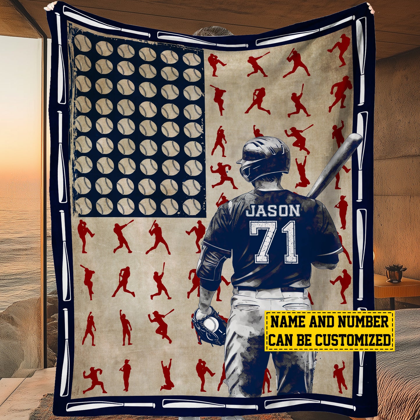 Personalized Baseball Boy Fleece Blanket, Field Baseball Woven Blanket, Cool Sherpa Blanket Gift For Baseball Lovers