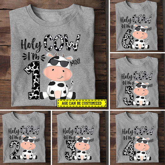 Personalized Cow Kid T-shirt, Holy Cow I'm Age Can Be Changed, Birthday Gift For Cow Lovers
