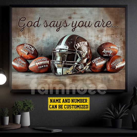 Vintage Personalized Football Canvas Painting, God Says You Are Cool Quotes Wall Art Decor, Poster Gift For Football Lovers