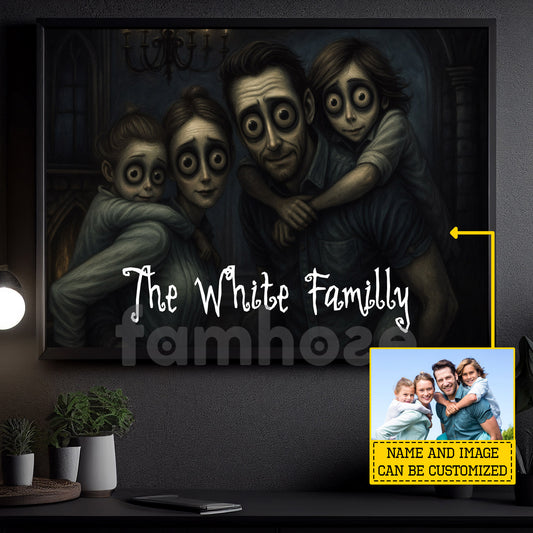 Personalized Halloween Family Canvas Painting, Family Portrait Wall Art Decor, Spooky Season Poster Gift