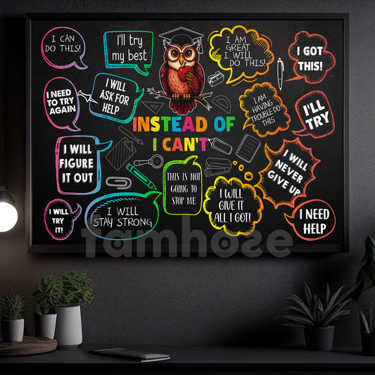Vintage Motivational Saying Classroom Canvas Painting, Instead Of I Can't Study Room Wall Art Decor, Poster Gift For Learning Space, Classroom