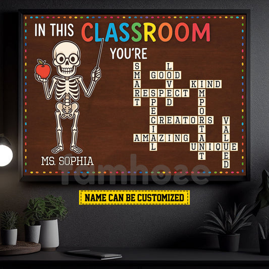 Personalized Skeleton Teacher Canvas Painting, In This Classroom Wall Art Decor, Poster Gift For Teacher Lovers