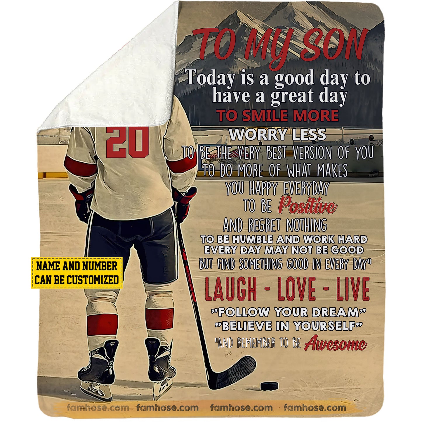 Vintage Personalized Hockey Boy Fleece Blanket, To My Son Sport Woven Blanket, Cool Sherpa Blanket Gift For Hockey Son From Parents