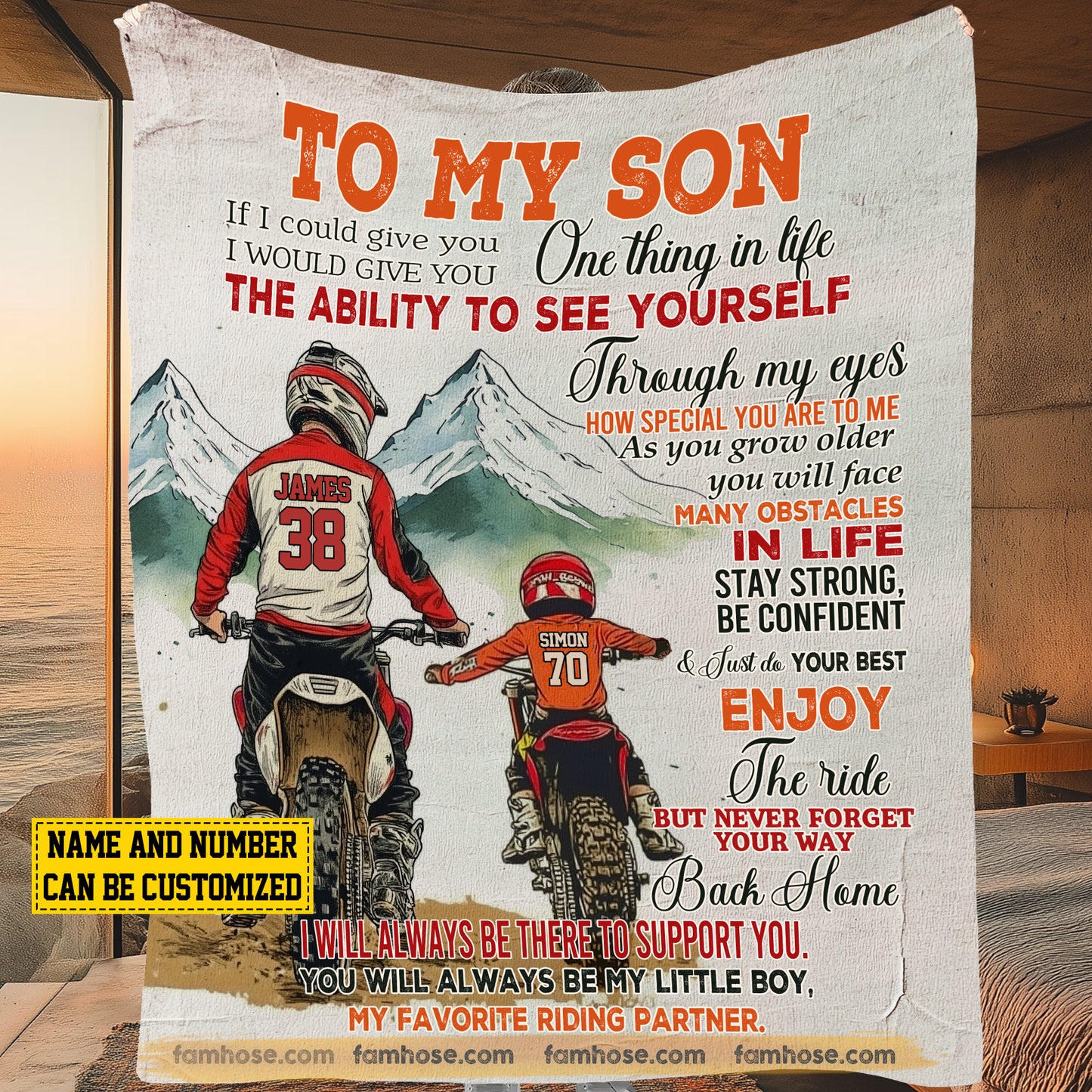 Funny Personalized Motocross Fleece Blanket, To My Son Woven Blanket, Cool Sherpa Blanket Gift For Motocross Son From Dad