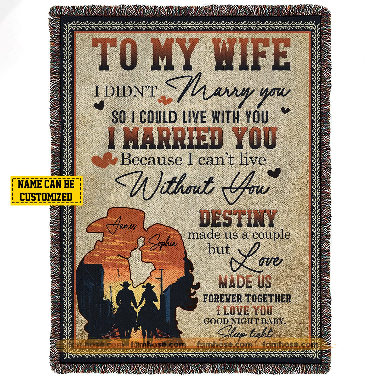 Romantic Cowboy Cowgirl Couple Fleece Blanket, To My Wife Woven Blanket & Sherpa Blanket Valentine's Day Gift For Cowgirl Wife From Cowboy Husband