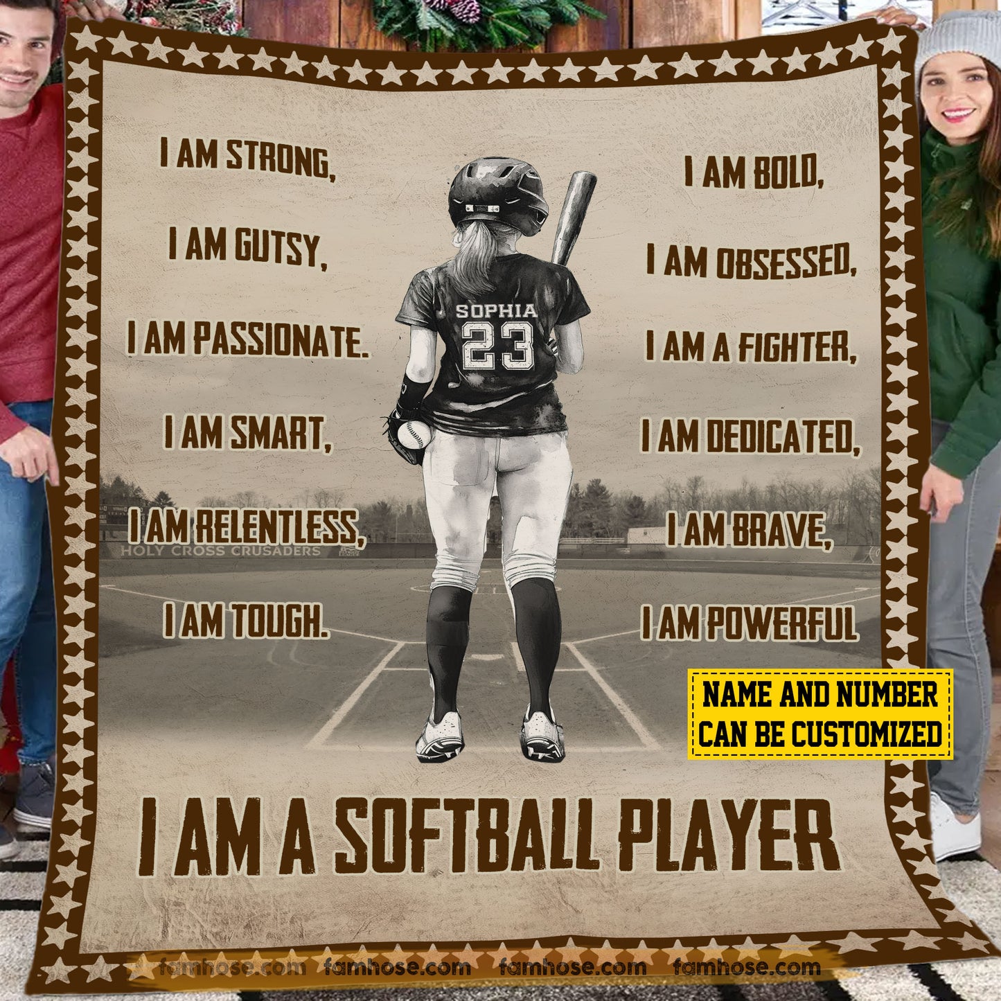 Cool Personalized Softball Girl Fleece Blanket, I Am A Softball Player Sport Woven Blanket, Cool Sherpa Blanket Gift For Softball Lovers