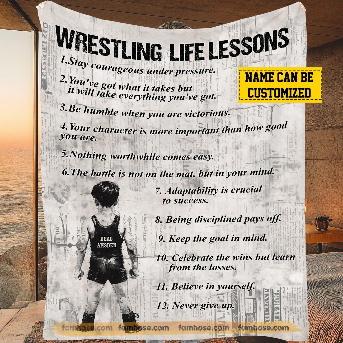 Personalized Wrestling Boys Fleece Blanket, Wrestling Life Lessons Sport Woven Blanket - Sherpa Blanket Gift For Wrestling Lovers