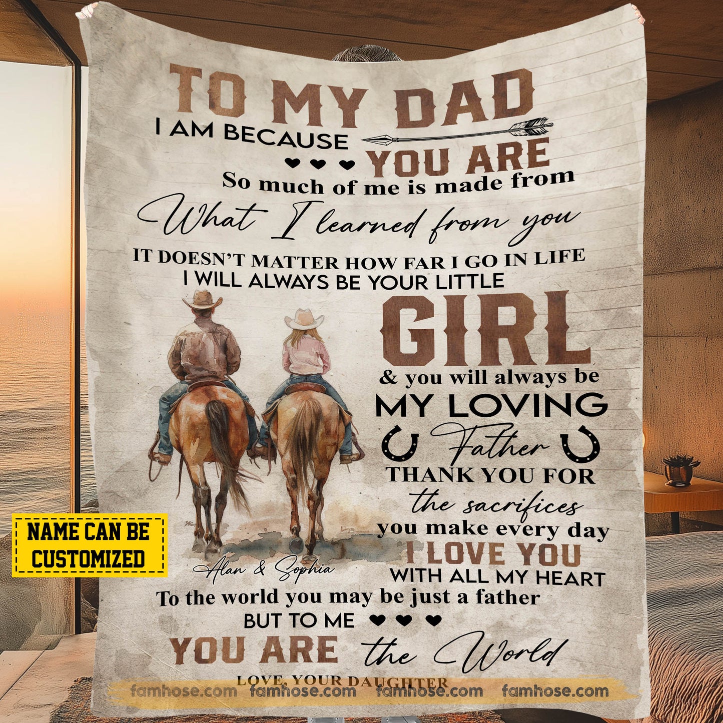 Cool Personalized Cowboy & Cowgirl Fleece Blanket, To My Dad Woven Blanket, Cool Sherpa Blanket Gift For Dad From Horse-Loving Daughter