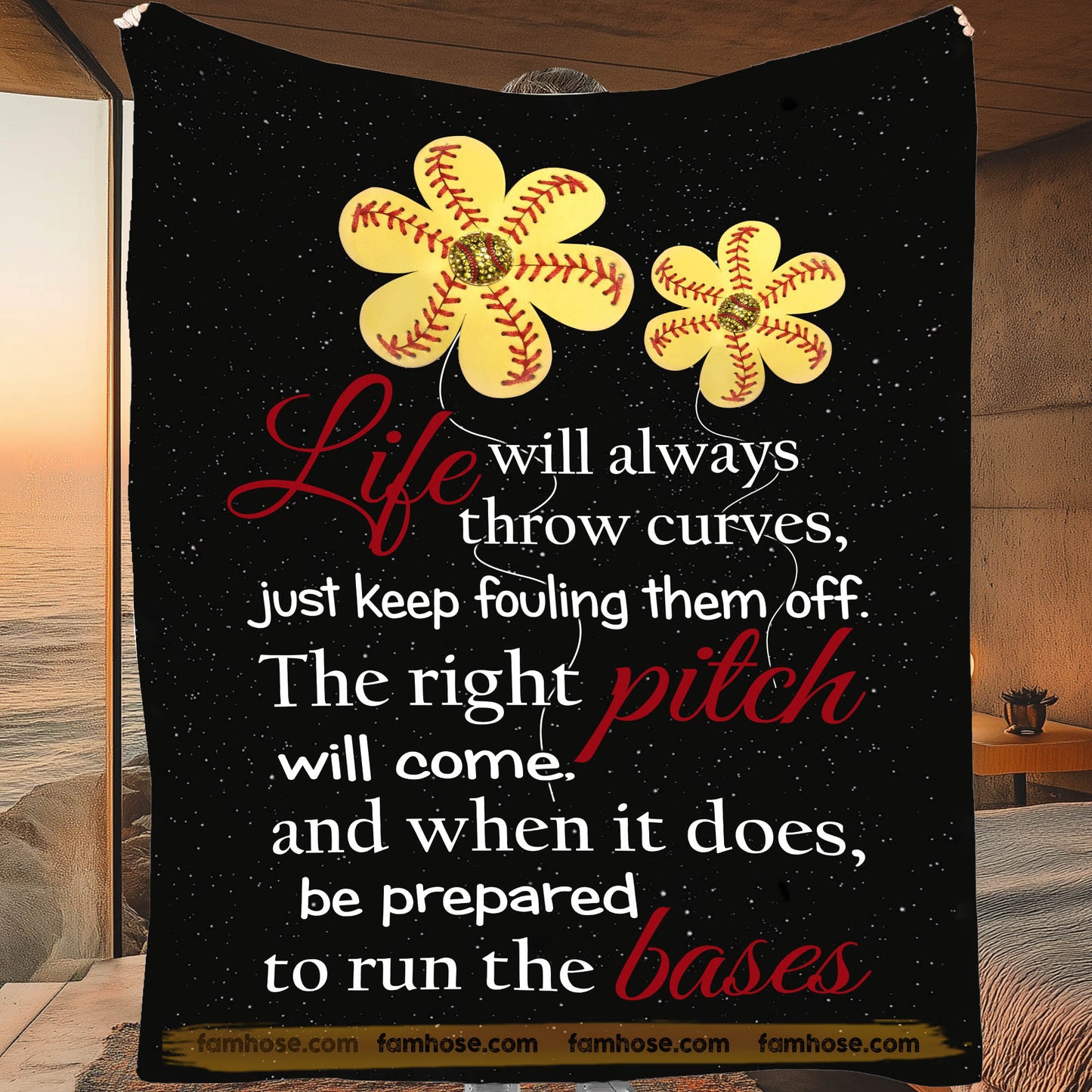 Softball Fleece Blanket, Life Will Always Throw Curves Sport Woven Blanket, Cool Sherpa Blanket Gift For Softball Lovers