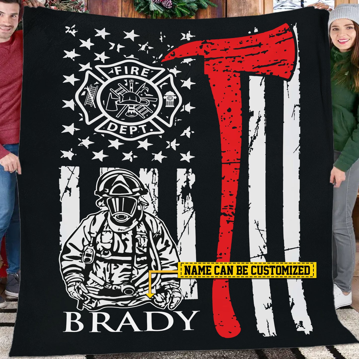 Personalized Firefighter Fleece Blanket, Fireman Woven Blanket, Cool Sherpa Blanket Gift For Firefighter Lovers
