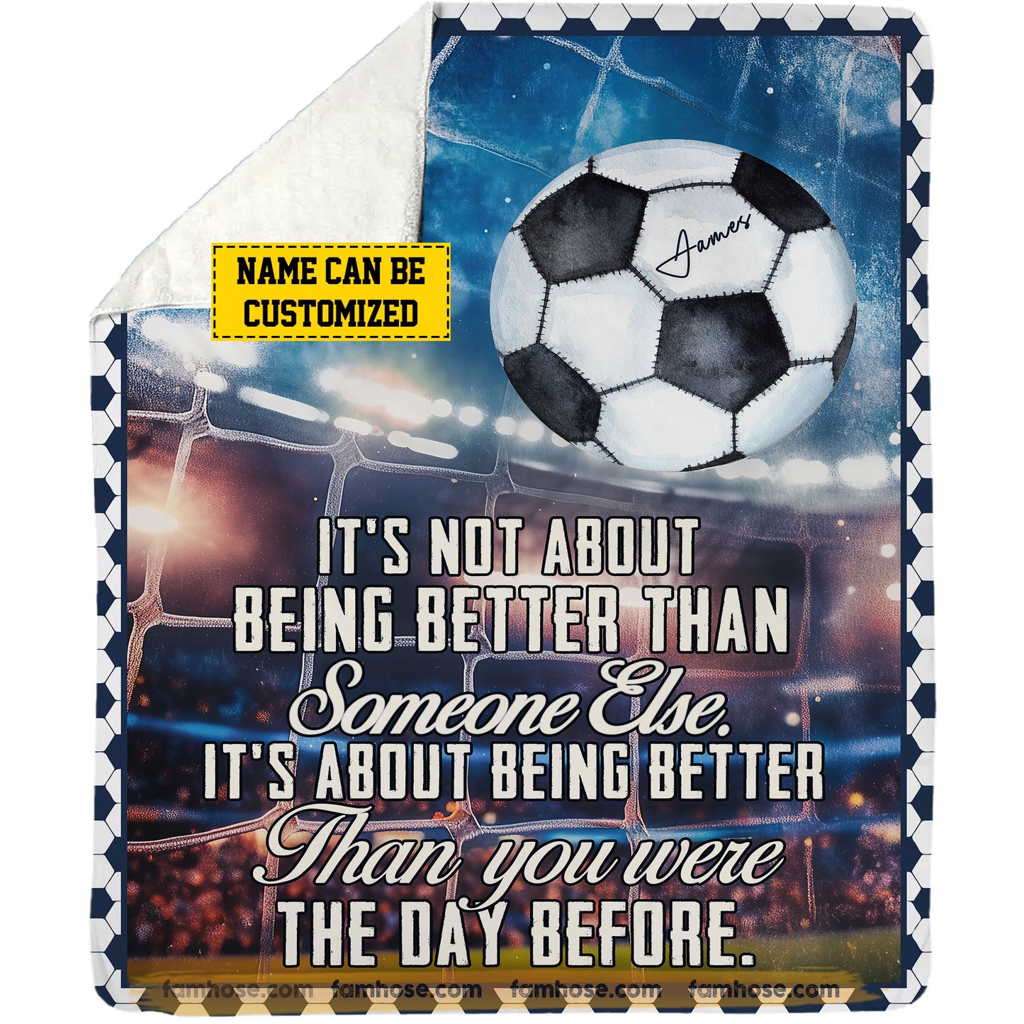 Motivational Personalized Soccer Fleece Blanket, It's About Being Better Than You Were The Day Before Sport Woven Blanket, Cool Sherpa Blanket Gift For Soccer Lovers