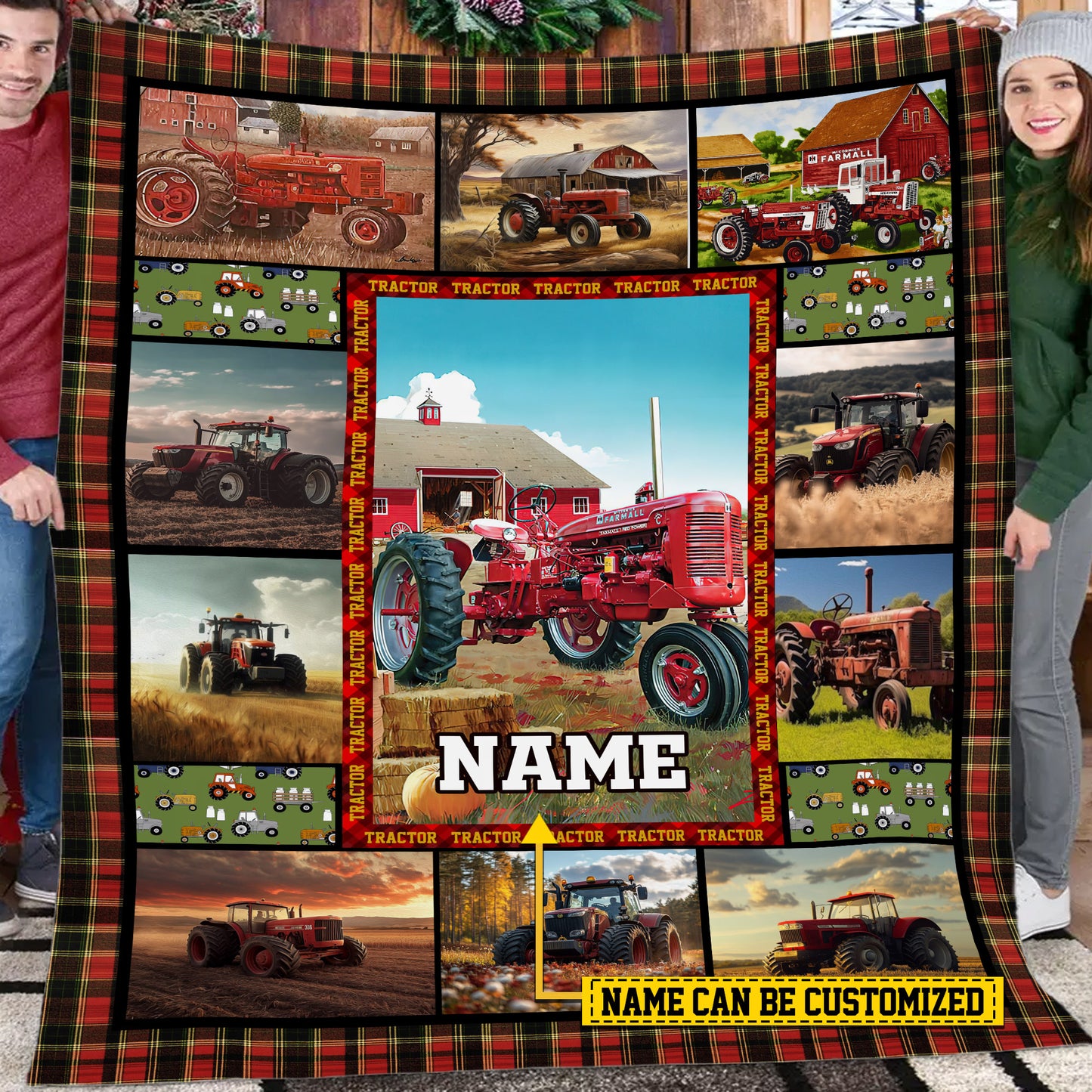 Personalized Tractor Fleece Blanket, Tractor Woven Blanket, Cool Sherpa Blanket Gift For Tractor Lovers, Farmer