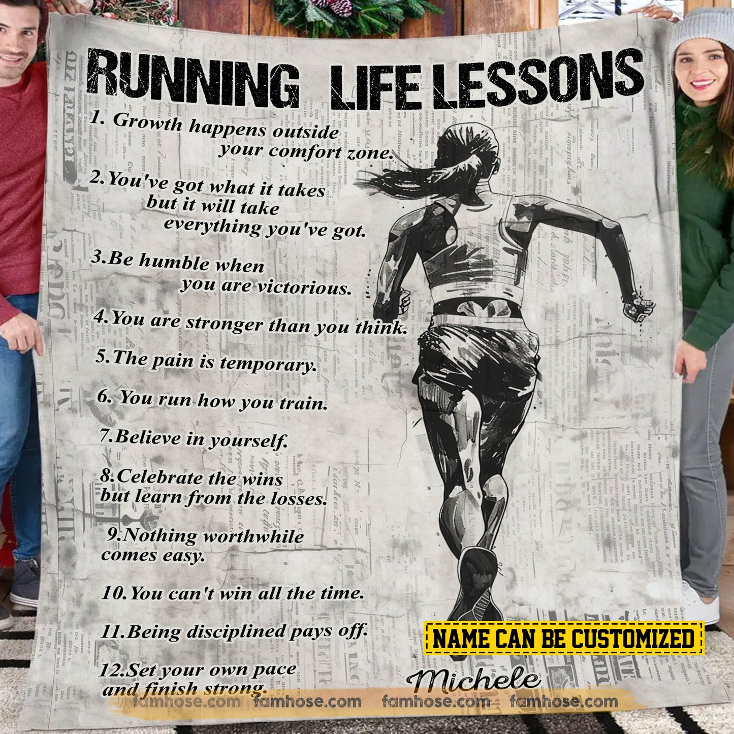 Motivational Personalized Running Girl Fleece Blanket, Running Life Lessons Sport Woven Blanket, Cool Sherpa Blanket Gift For Running Lovers