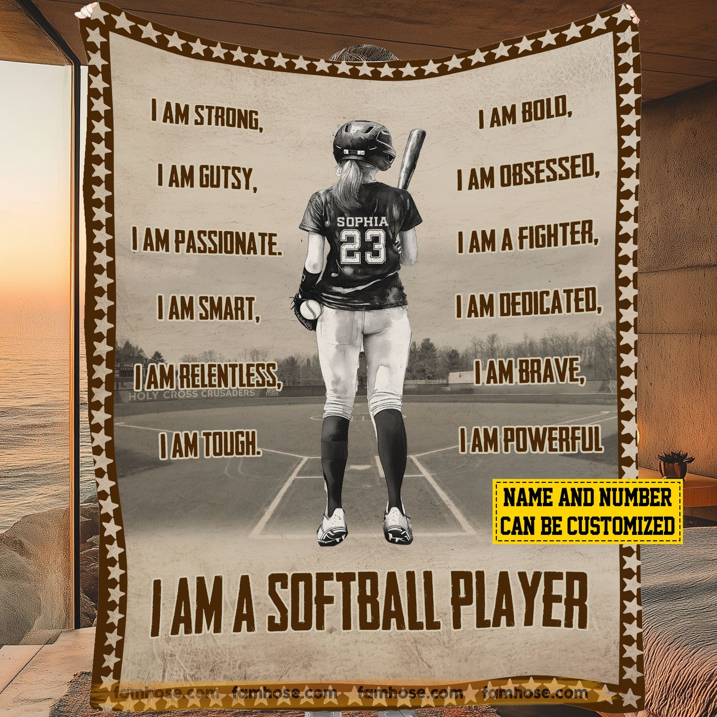 Cool Personalized Softball Girl Fleece Blanket, I Am A Softball Player Sport Woven Blanket, Cool Sherpa Blanket Gift For Softball Lovers