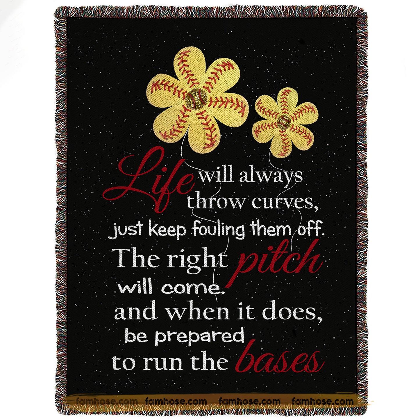 Softball Fleece Blanket, Life Will Always Throw Curves Sport Woven Blanket, Cool Sherpa Blanket Gift For Softball Lovers